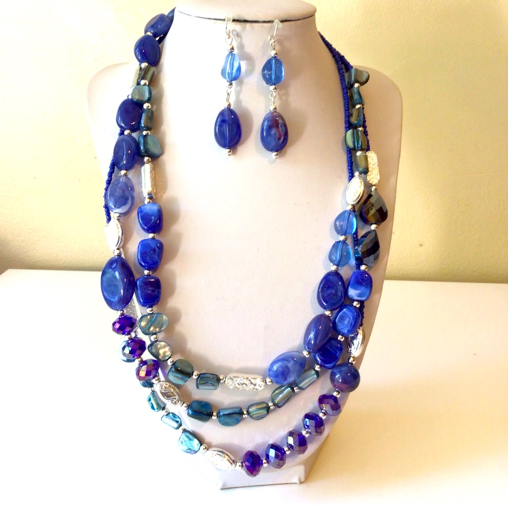 Bocar. Multi Strand Silver Tone Stone Acrylic &Glass Set.